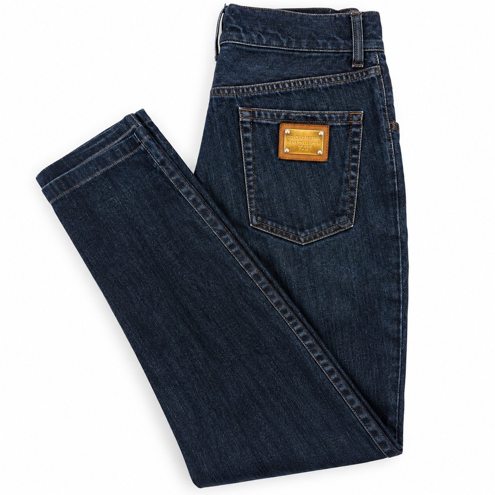 Y2K Dolce & Gabbana Jeans Mens 32 Dark Wash Denim Logo Plate Slim Straight